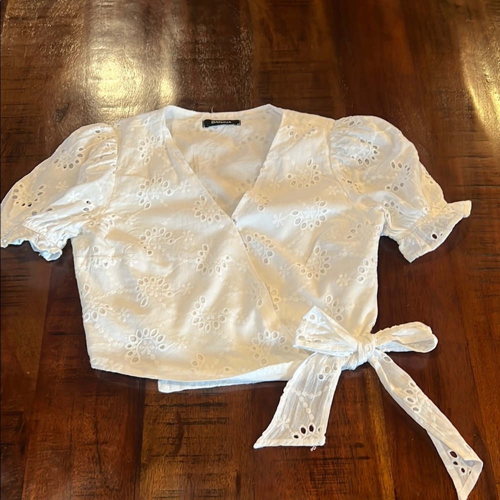 White Eyelet Wrap Top